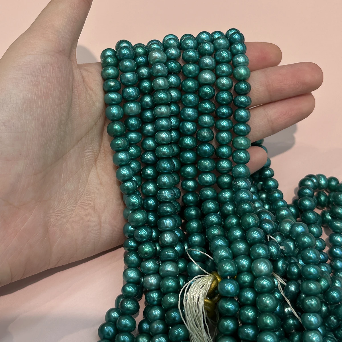 7-8mm Dyed Natural Freshwater Pearl Beads Teal Green Baroque Loose Pearl Bead Strand for DIY Necklace Jewelry Making Supplies