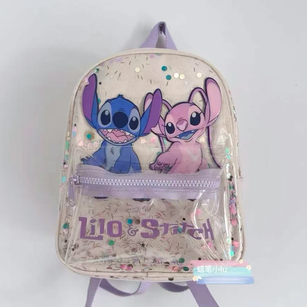 Disney Lilo & Stitch Children Backpack Cute Cartoon Print Transparent Glitter Schoolbag Student Backpack for Girls Toys