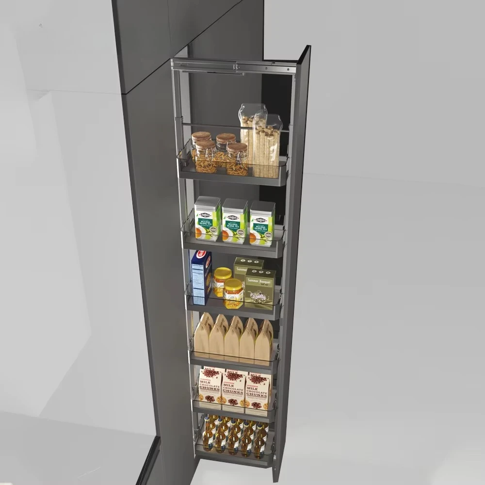 Modern Kitchen Cabinet Storage Unit Tall Pull-Out Pantry Basket Aluminum Easy Installation In Cabinets