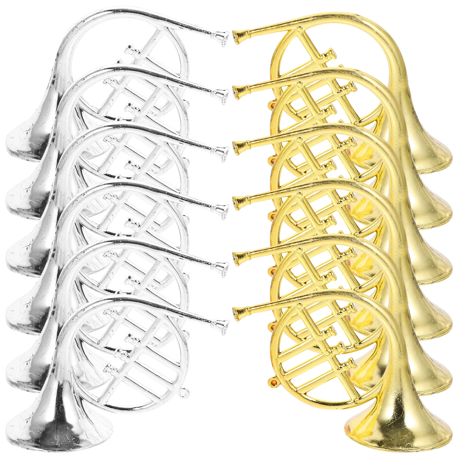 12 pezzi simulato corno francese ornamento mini strumento musicale in plastica decorazione per albero di Natale appeso ciondolo vintage artigianale fai da te