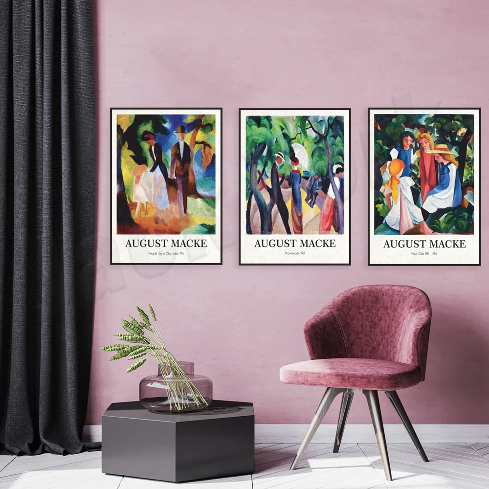 August Macke Art Print, August Macke Poster, Promenade Print, Figures by the Blue Lake Print, Four Girls Print, Exhibition Poste