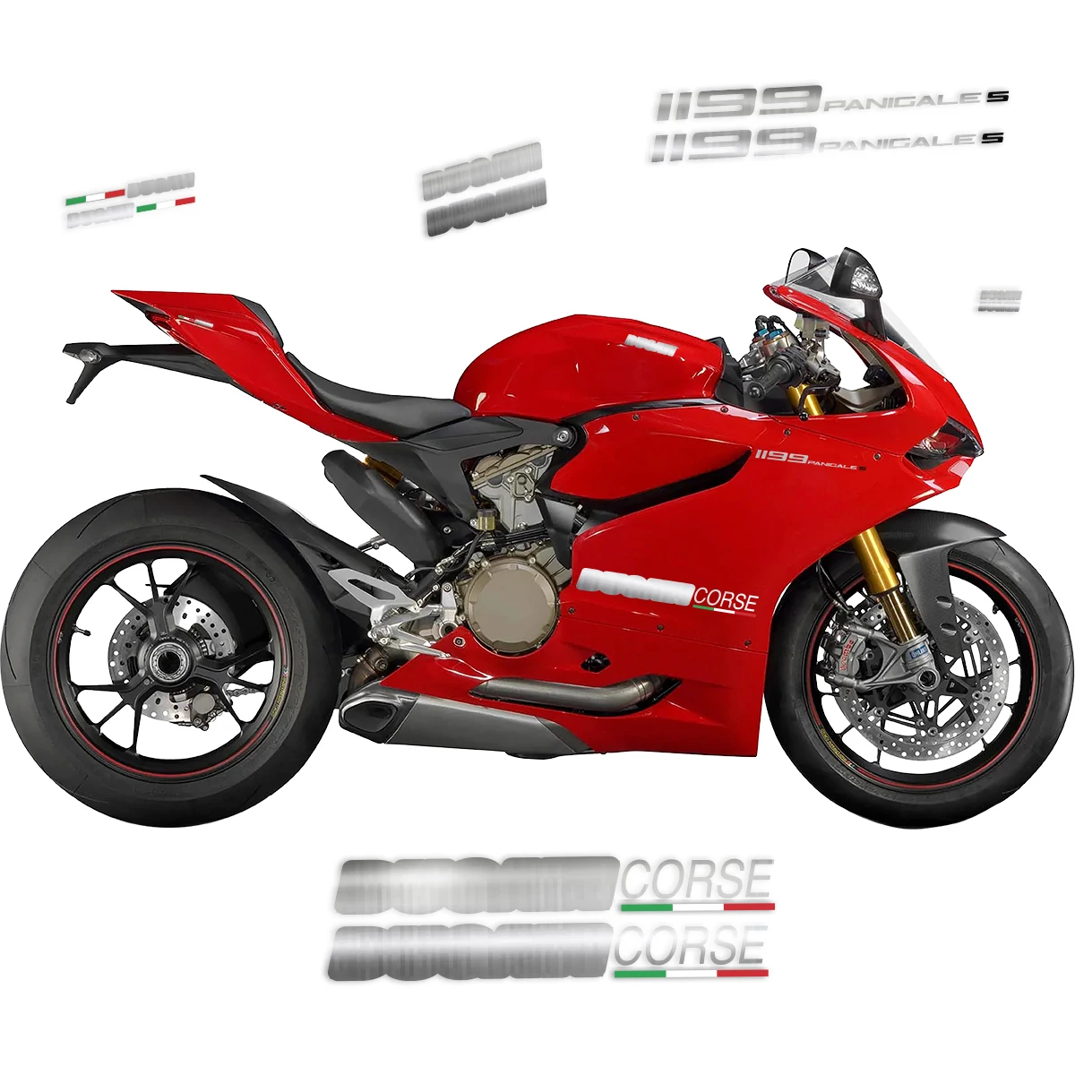 Volledige kuip shell sticker sticker driekleurig ontwerp logo corse 1199 s motorfiets onderste kuip sticker voor Ducati 1199 Panigale S R
