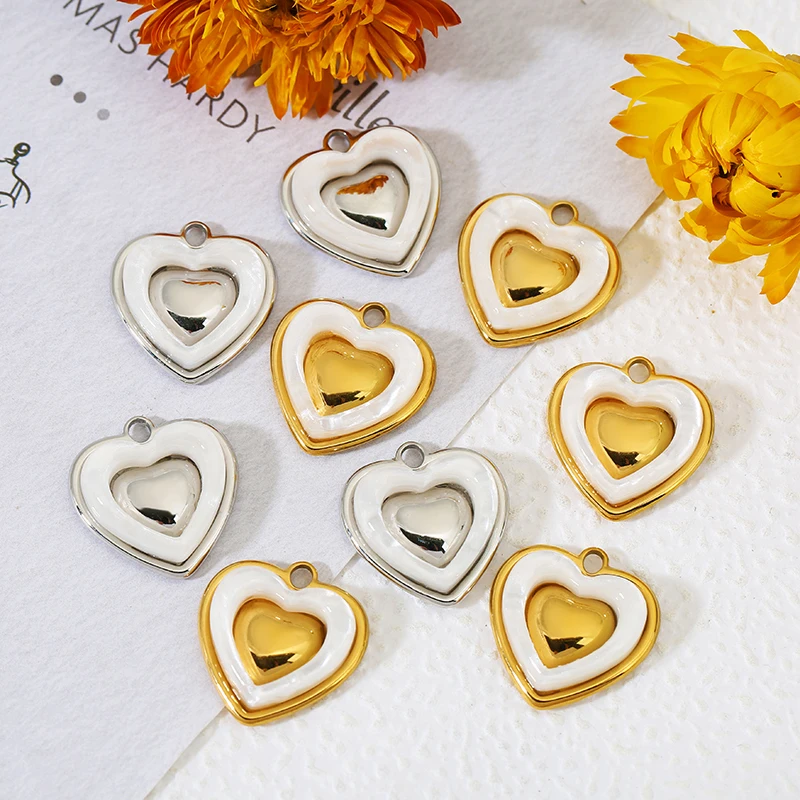 

4pcs Stainless Steel Gold Love Heart White Shell DIY Charms Necklace Pendants Woman Jewelry Making Accessories Wholesale
