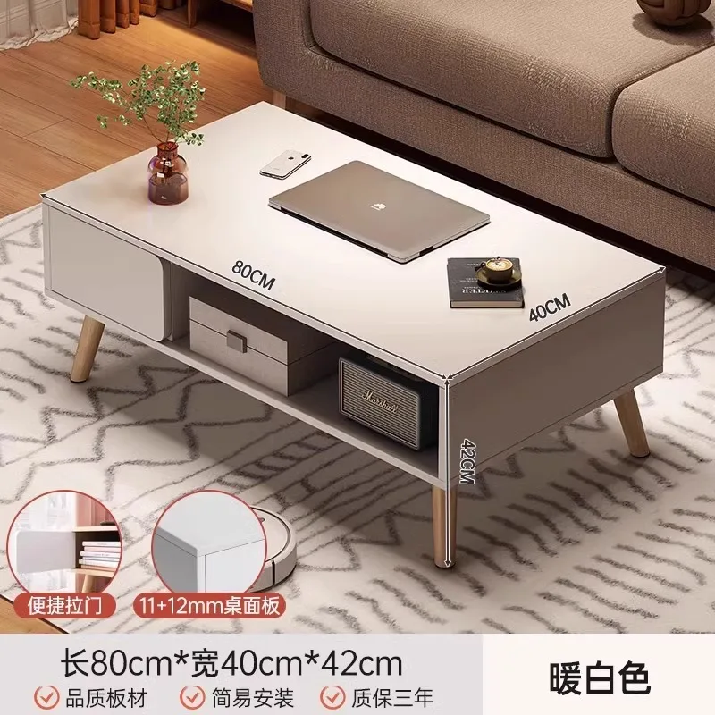 Coffee table living room household 2026 new small apartment sofa tea table simple rental house with solid wood legs balcony tea
