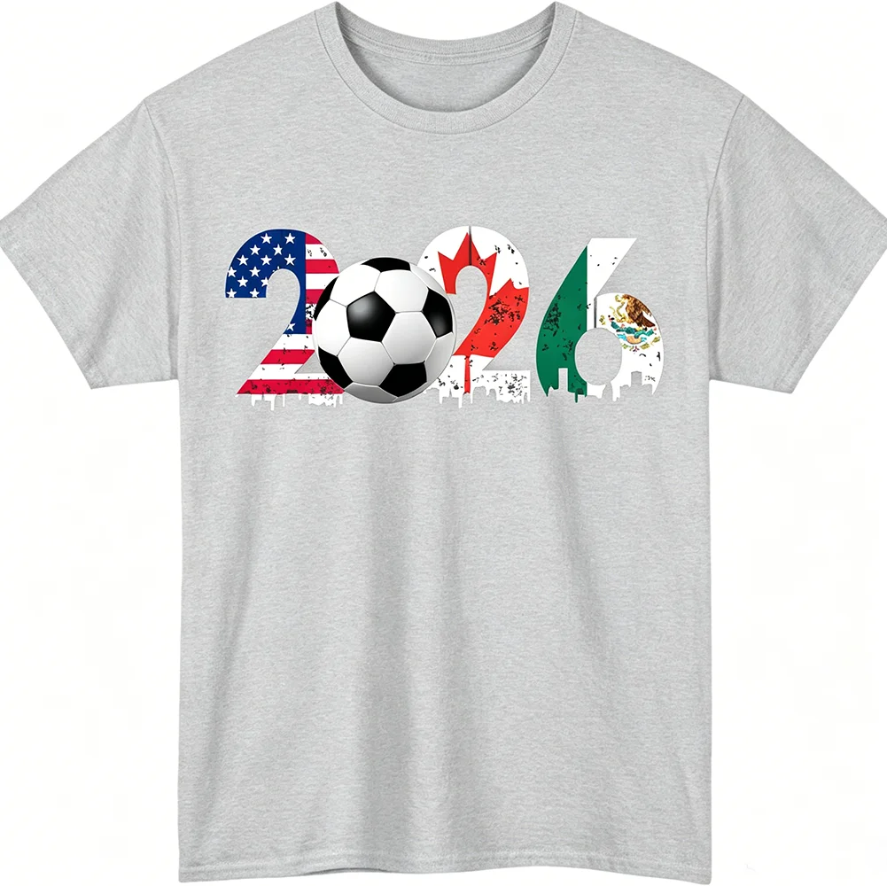 2026 USA Canada Mexico Soccer T‑Shirt Men North America Host Country Flag Skyline Vintage Football Fan Oversized Casual Tee Gift - view 5