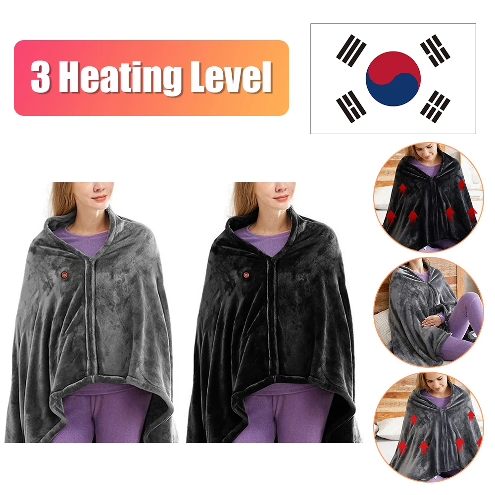 USB Electric Heated Blanket 3 Heating Levels Fleece Heated Blanket Portable Heating Lap Blanket Quickly Heated Cape Pad