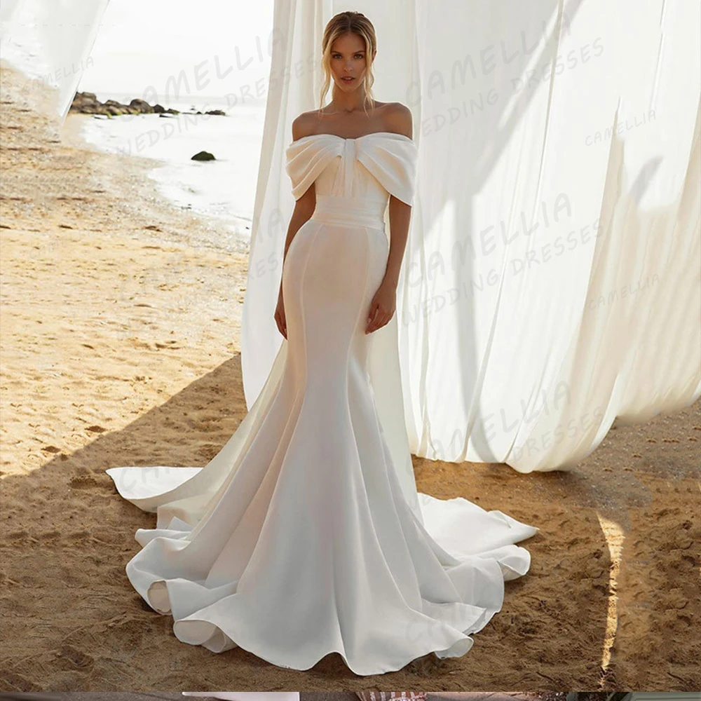 Luxury Off Shoulder Wedding Dresses Women's Sexy Sleeveless Mermaid Bridal Gowns Backless Satin Fashion Vestidos De Noche 웨딩드레스