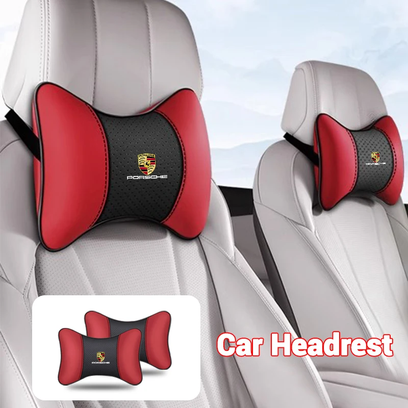 2PCS Car Seat Headrest Pillow Neck Support Cushion for Porsche Panamera Spyder Carrera Macan Boxster Cayman Cayenne 911 970 981