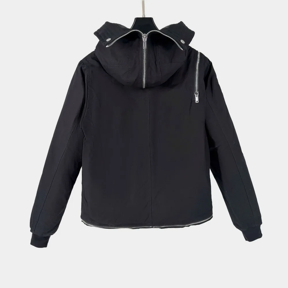 High Street RO Dark Black Jackets Winter Warm Men's Hooded Jacket New Dark Style Zipper Short Jacket Women Clothing