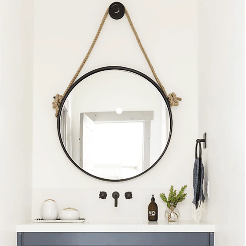 Round Bathroom Mirror Vanity Bathroom Makeup Black Mirror Wall Mounted Black Border Nordic Espejo Redondo Bathroom Hardware