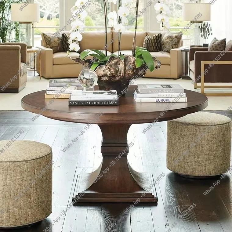 

American light luxury solid wood dining table retractable multi-functional round dining table retro high-end custom dining table