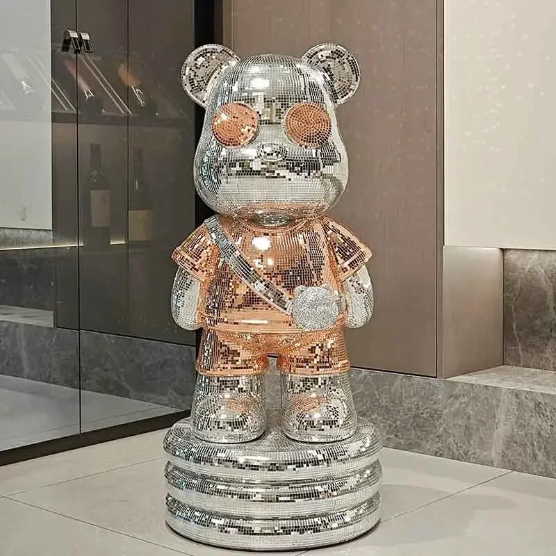 Cartoon Bear Sculpture Ornaments, Luxury Artwork, Sequin Bear Statue, Large Crafts, Nordic Home Decoration, Creative Art Gifts