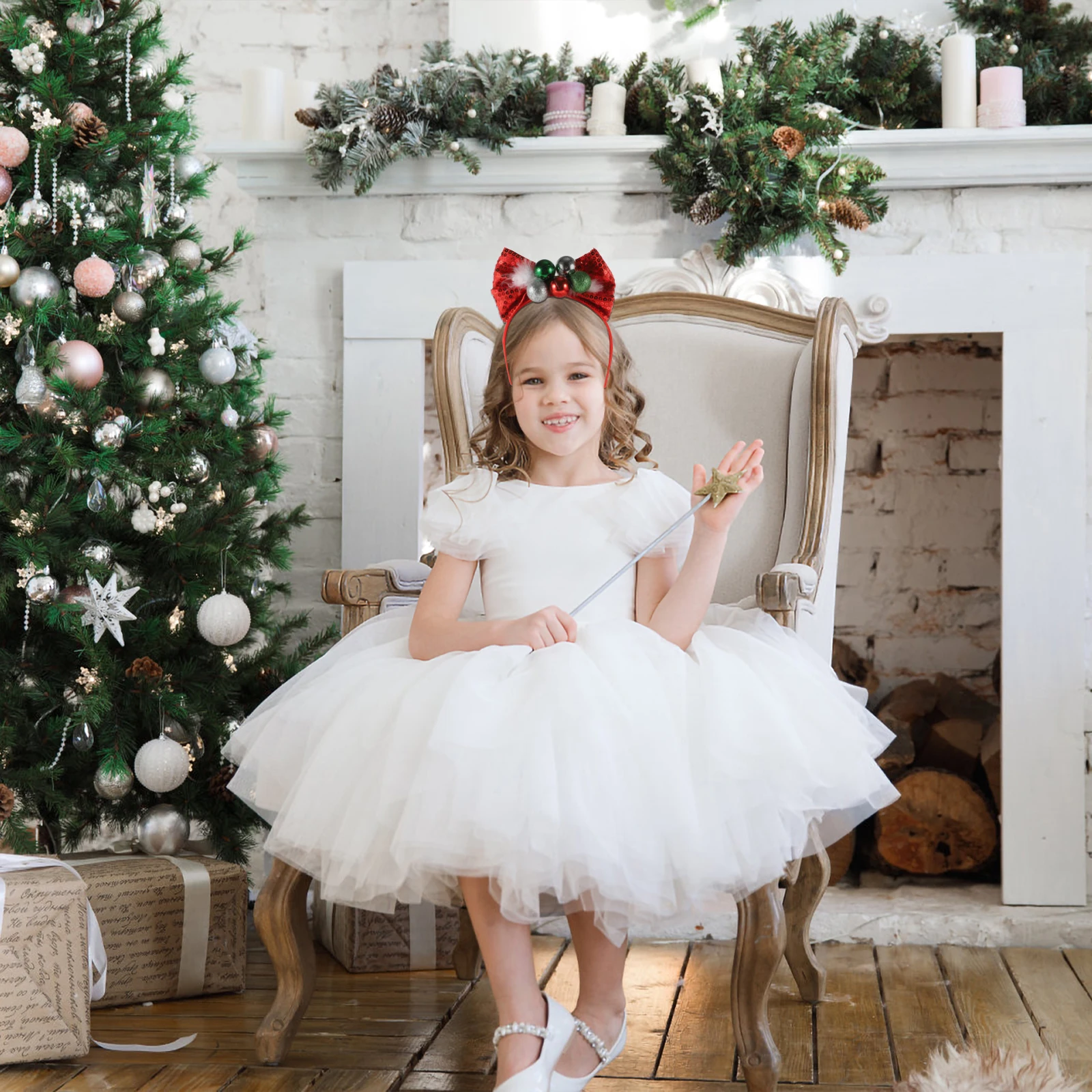 

Lovely Christmas Ball Headpiece Handmade Children Headwear Comfortable Wearable Holiday Hair Decor for Christmas Birthday Party