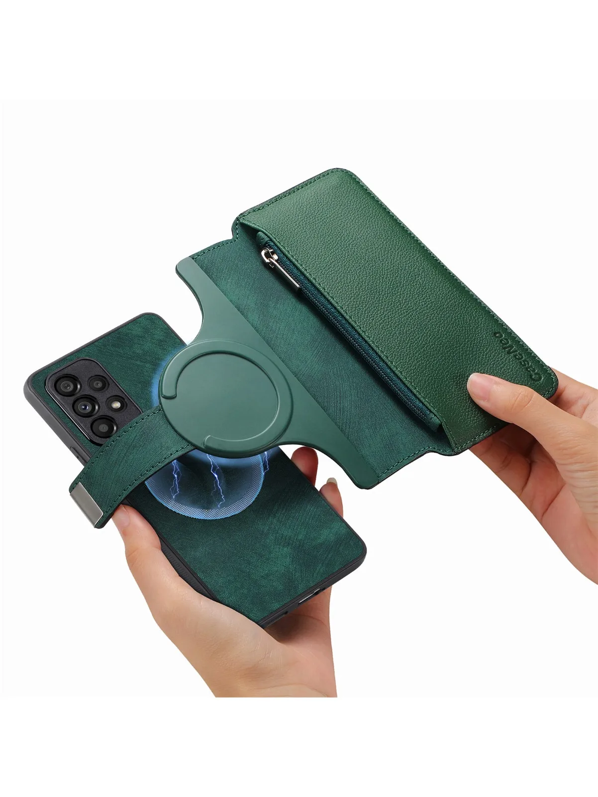 Etui skórzane 2 w 1 z odpinanym zamkiem błyskawicznym i przegródkami na karty do Samsung A16 A26 A56 A26 S24 S25 S26 Ultra S23 Plus, pokrowiec magnetyczny — zdjęcie produktu 7