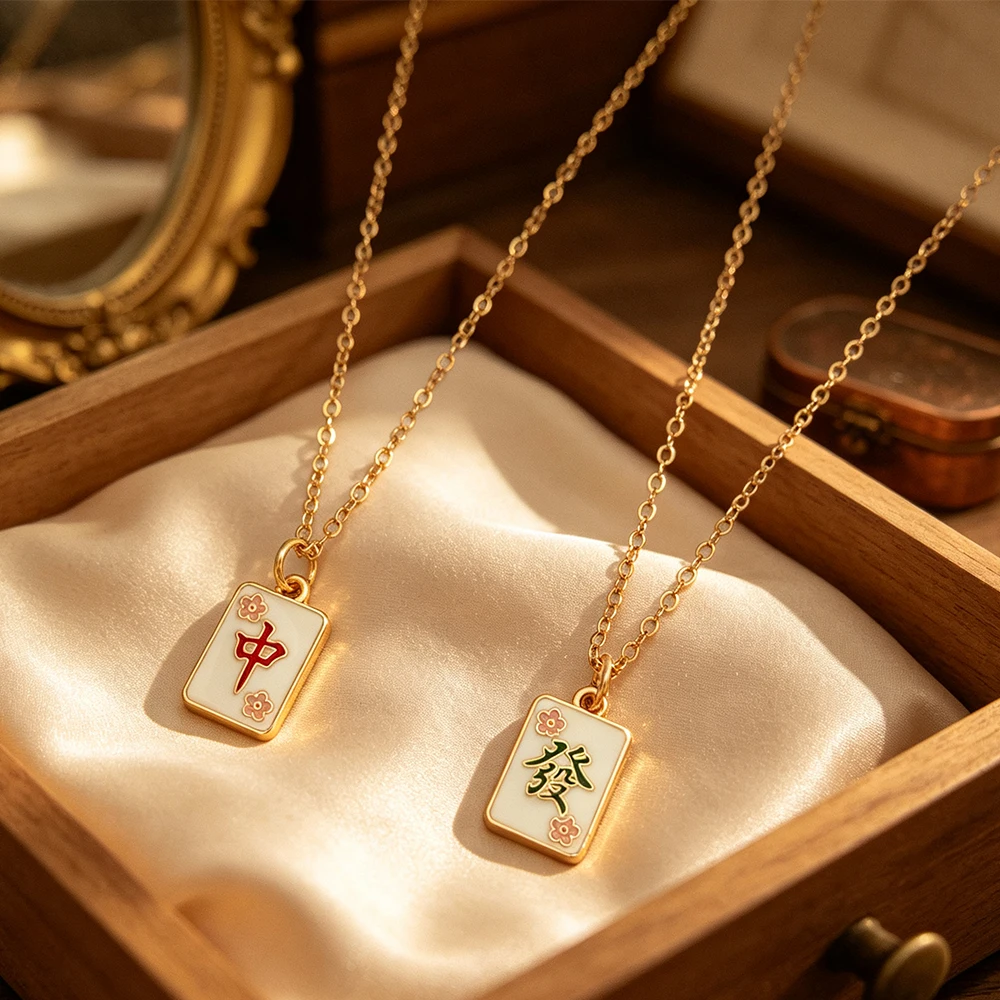 Ethnic Style - Chinese-Style Mahjong Red Fortune Clavicle Chain,