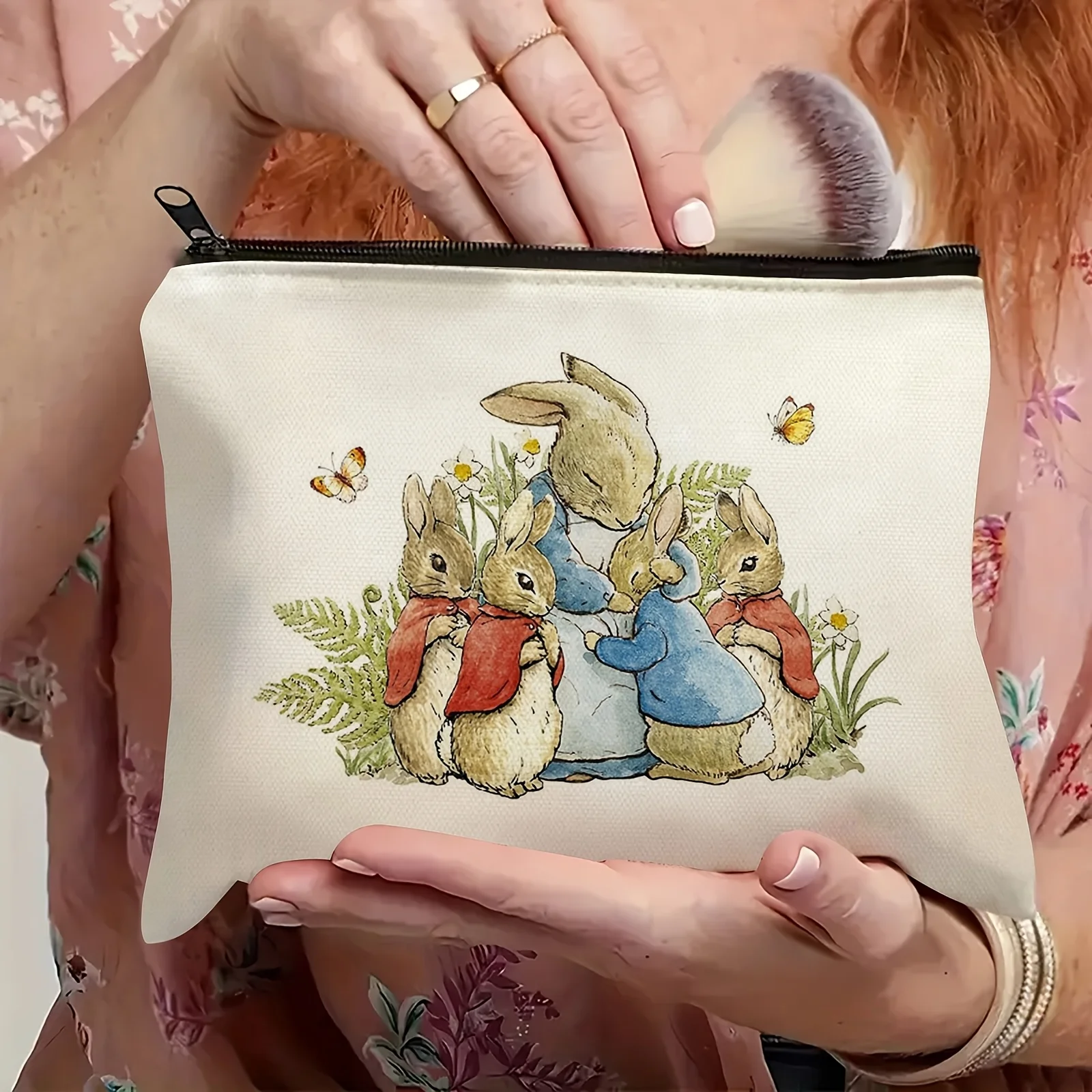 Un joli sac de maquillage lapin-sac à fermeture éclair multifonctionnel mignon pour femmes, sac de rangement de bijoux, petit sac de rangement à fermeture éclair de voyage parfait