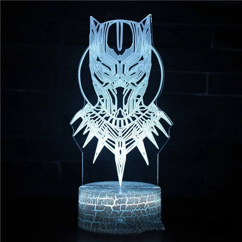 Disney Super Hero Marvel Avengers Black Panther Figures 3D Night Light Modeling Lamp LEDUSB Touch Vision Stereo Lamp