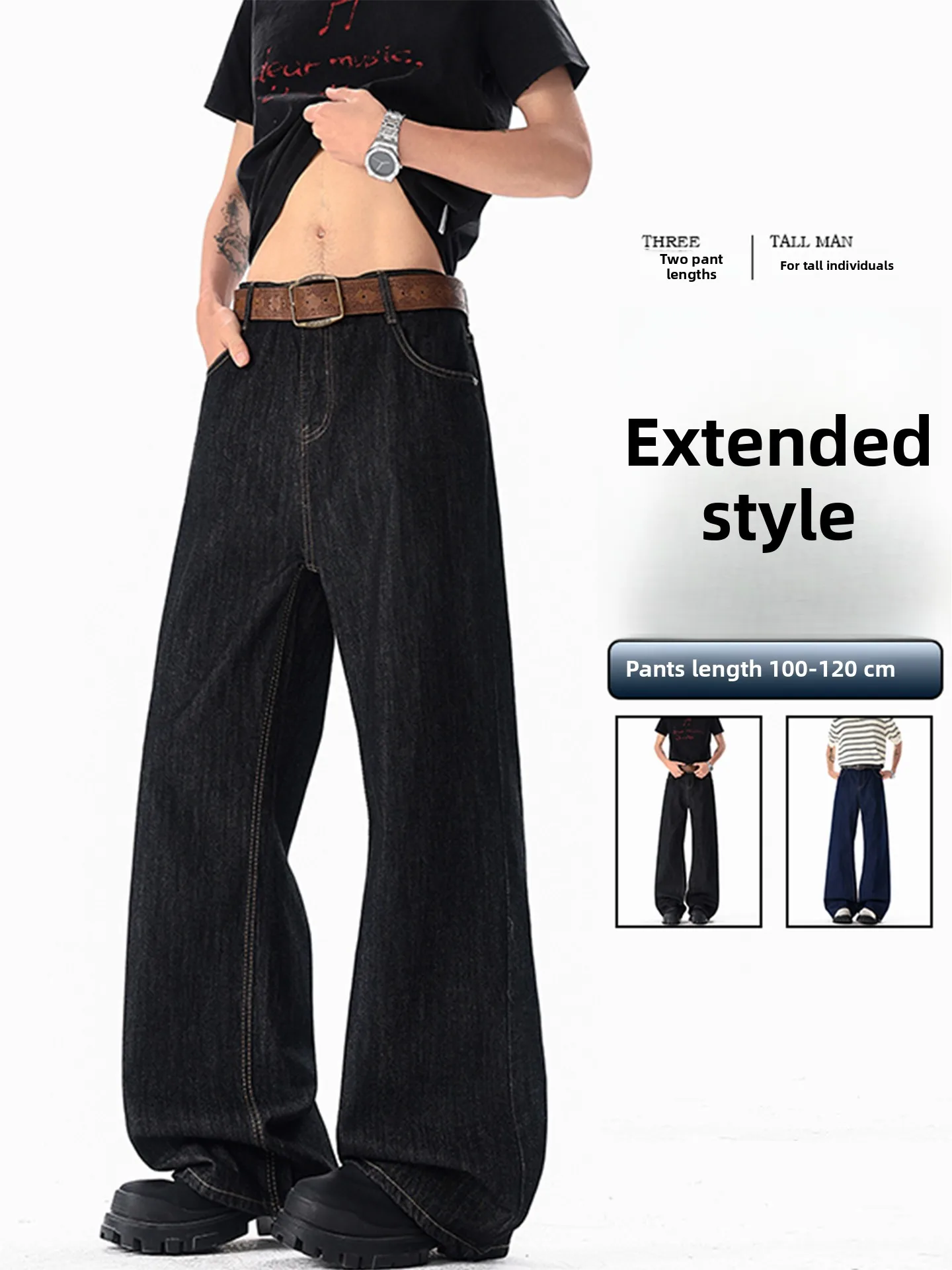 

Original Denim Loose Straight Leg Jeans Men's Spring Autumn Extended American High Street Cleanfit Trousers for Tall People