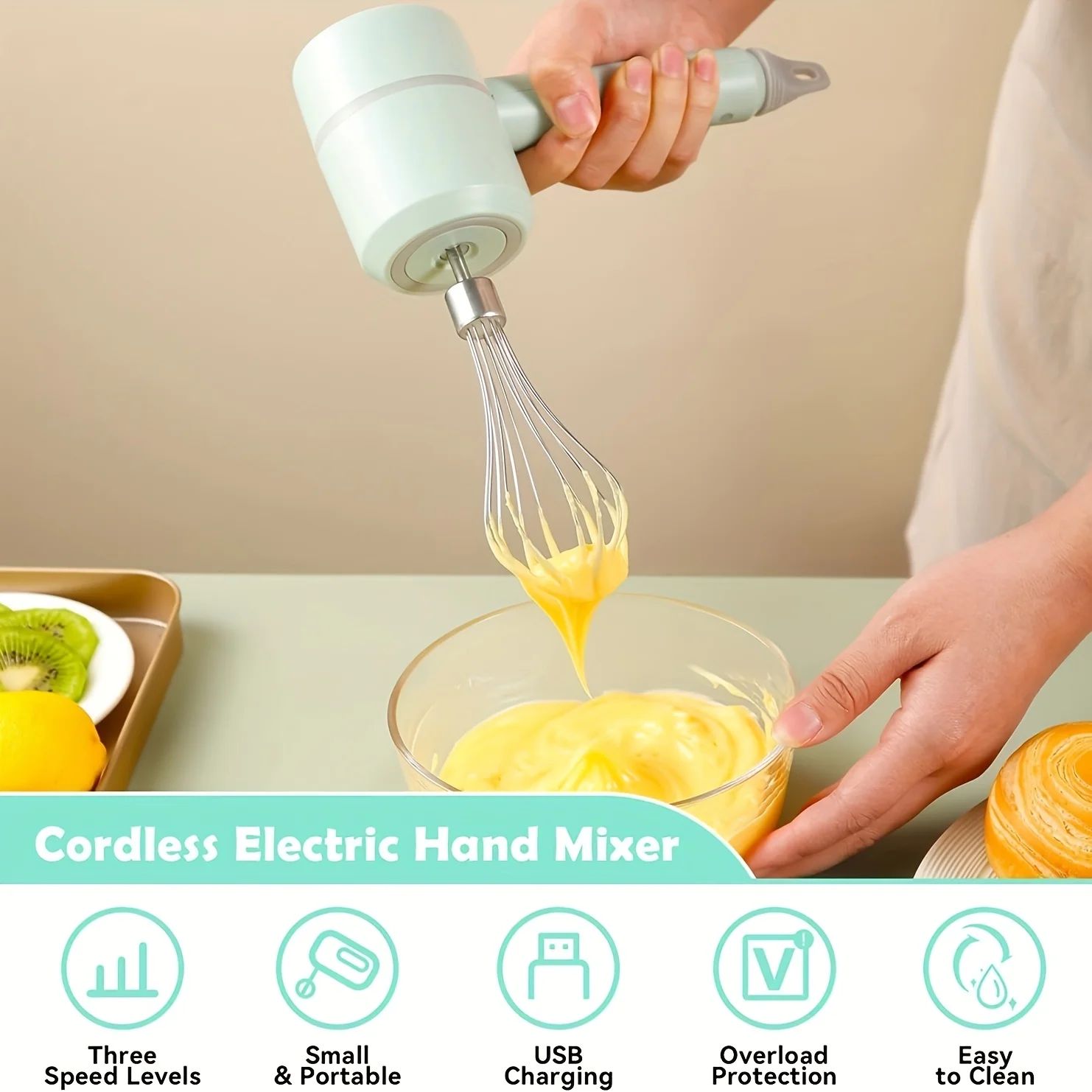 3-Speed  Hand Mixer,  Handheld  With Whisks Beater,  Kitchen Cake Blender For Prep Baking Supplies Eggbeater