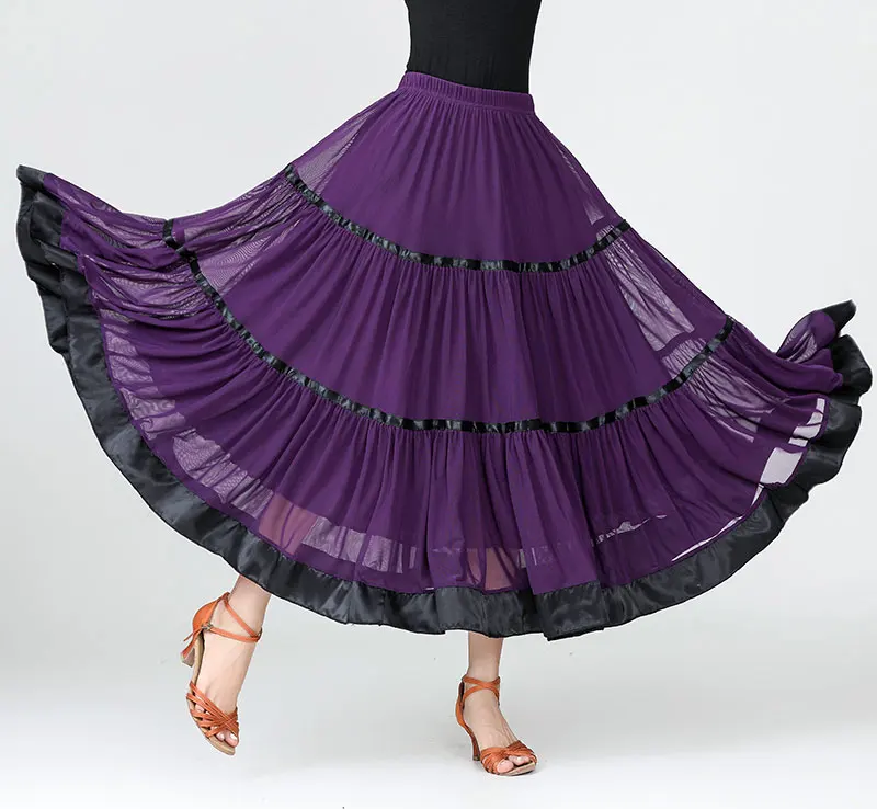 Saia de dança moderna feminina dança de salão saias de competição sexy preto grande swing saia feminina flamenco desempenho wear