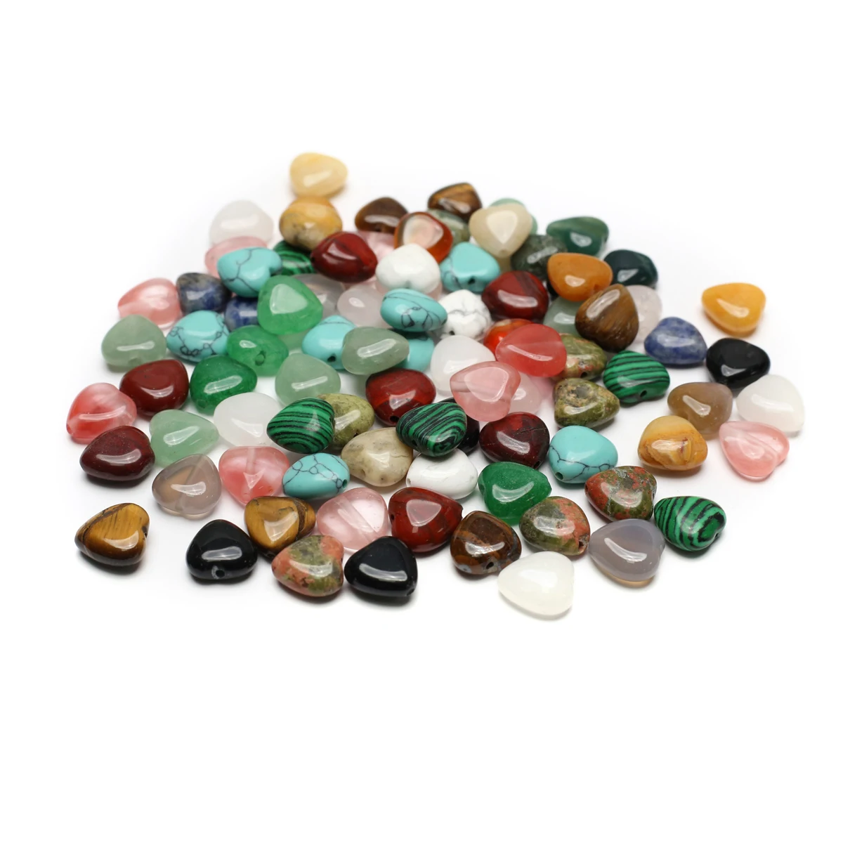 50PCS Wholesale Heart Shaped Vertical Hole Natural Crystal Agate Jade Loose Spacing Loose Bead Jewelry Making DIY Necklace Gift image 2