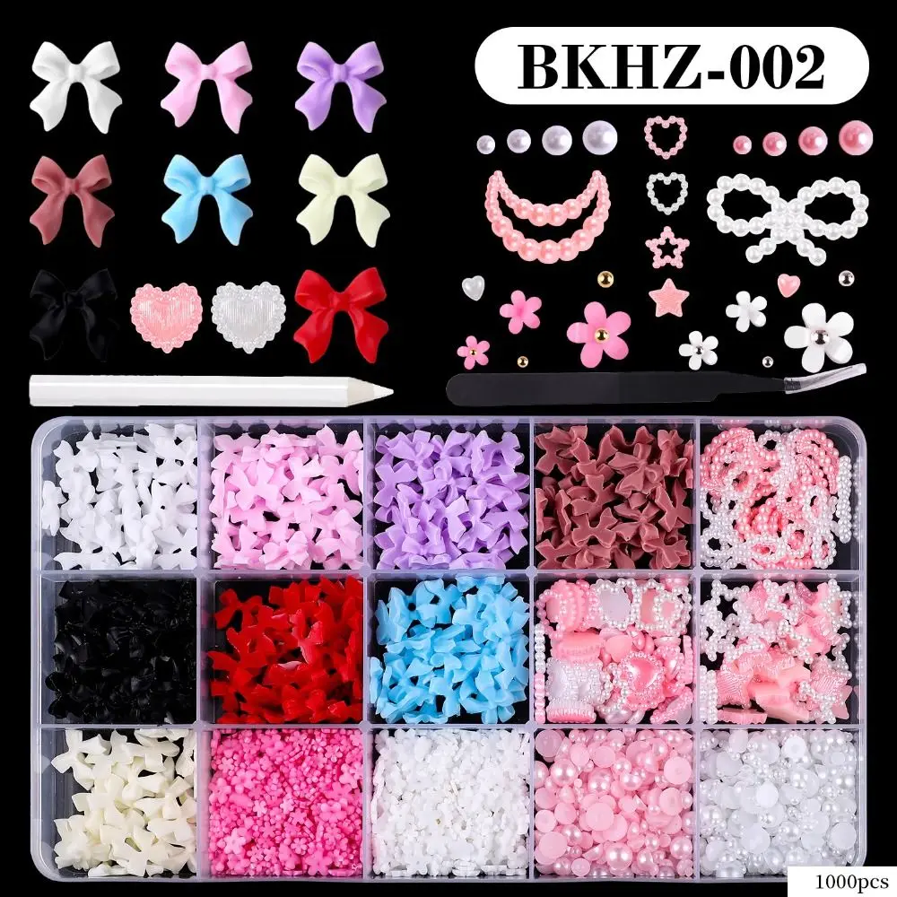 Flatback Pearls 3D Nail Charms Nail Stud Rhinestones Pink White Heart Moon Star Nail Pearls Bow Knot