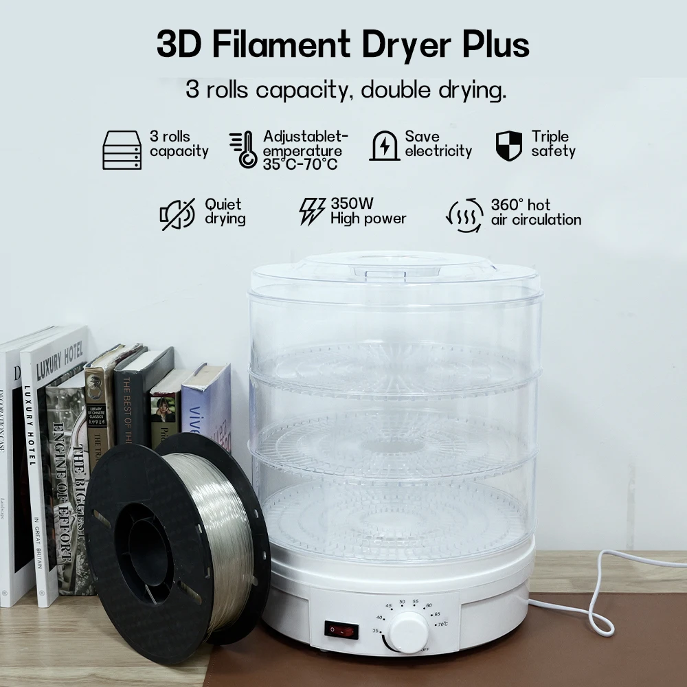 Two trees 3 Rolls Filament Dryer Drying Filaments Storage Box 360° Hot-air Heating for 1.75mm/2.85mm ABS PLA PETG TPU 3D Printer