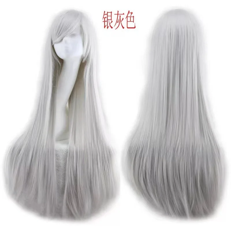 80cm straight hair with slanted bangs wig for women, high-end hair cover with natural and realistic scalp design