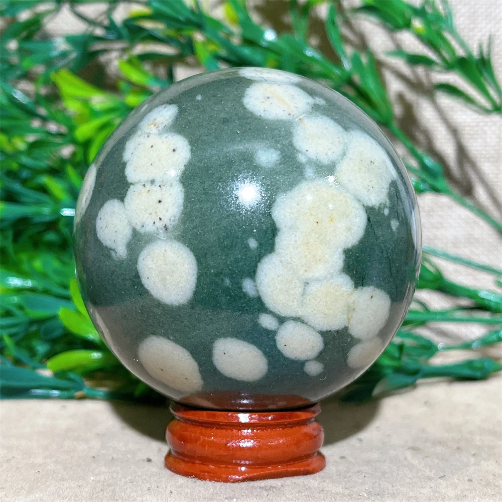 Crystal Natural Green Sika Deer Stone Ball Home Decoration Mineral Quartz Gemstones Minerals Sphere Spiritual+Stand