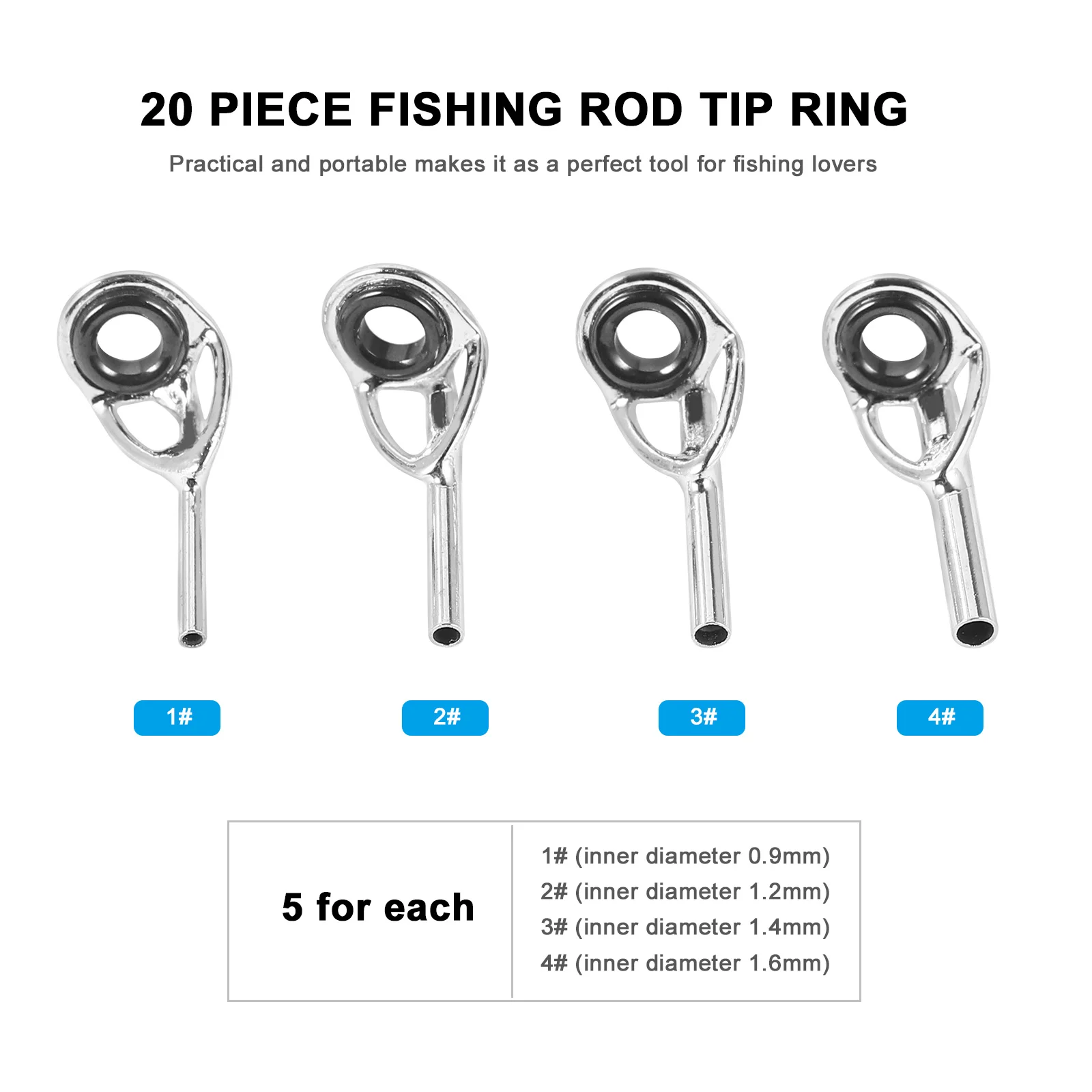 20 Pcs Fishing Accessories Rocky Pole Guide Ring Rod Supply Tool Fisherman Freshwater Silver Accessory