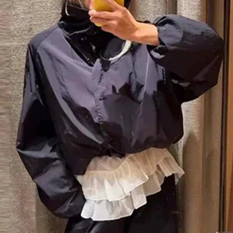 الوقوف طوق سترات قصيرة خريف 2025 موضة جديدة كل مباراة معاطف المرأة معطف قصير فضفاض غير رسمي بسيط الصلبة واحدة الصدر #4