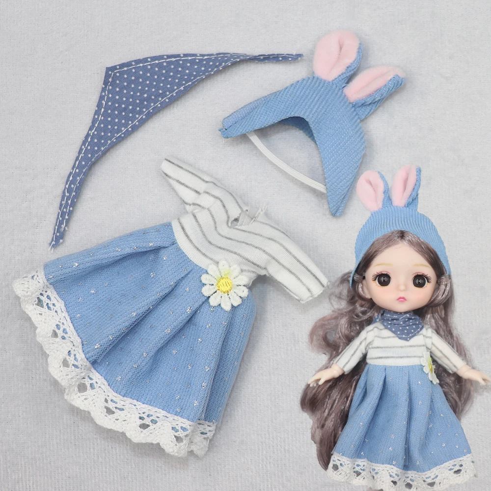 New Clothes For Dolls 16 cm 15cm Bjd Clothes Hat Short Sweater Skirt For Mini Doll 1/8 1/12 6inch Hoodie Dress Up Boys and Girls