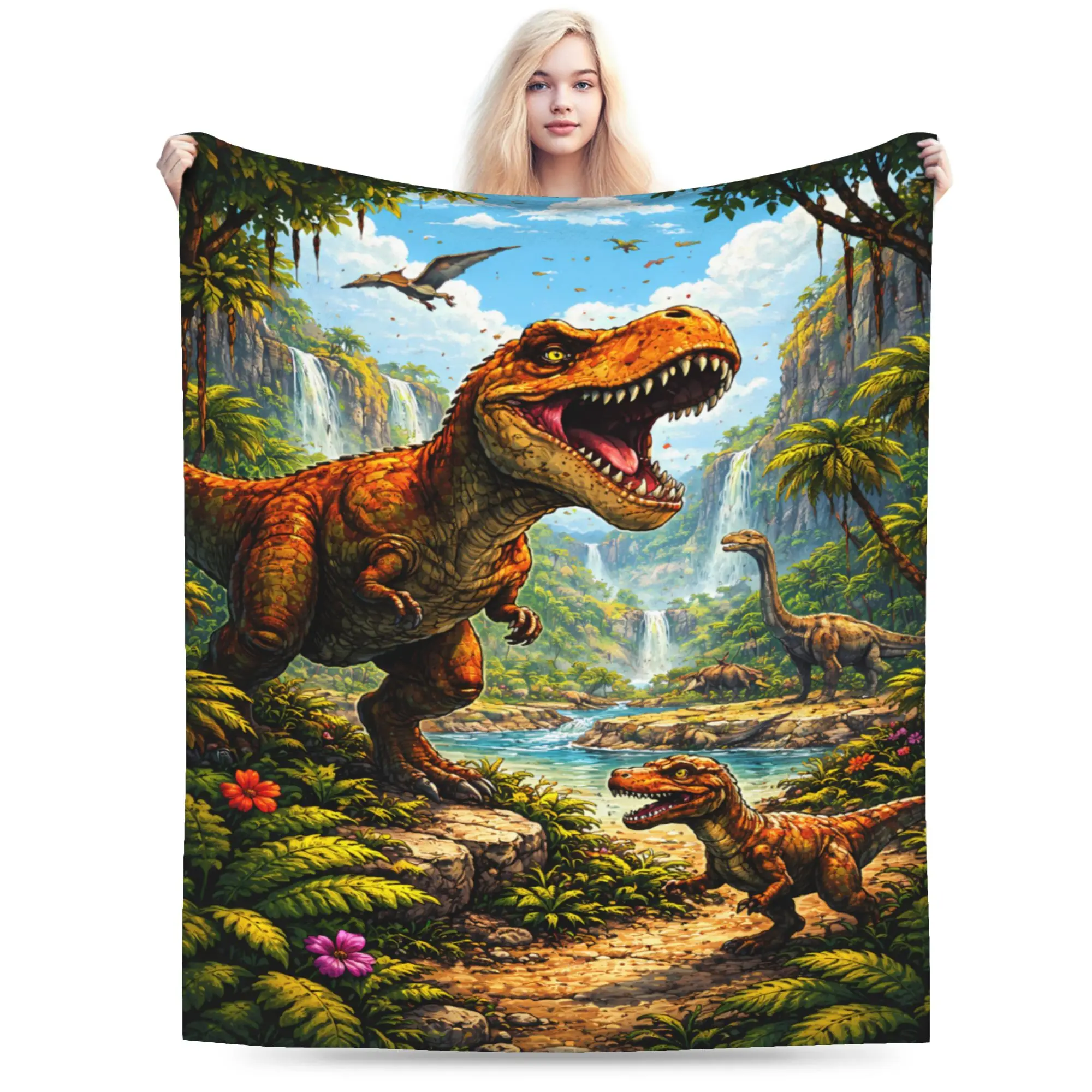 Jurassic Dino World Park Warm Blanket  Children Plush Throw Blanket Novelty Couch Chair Flannel Bedspread Sofa Bed Cover
