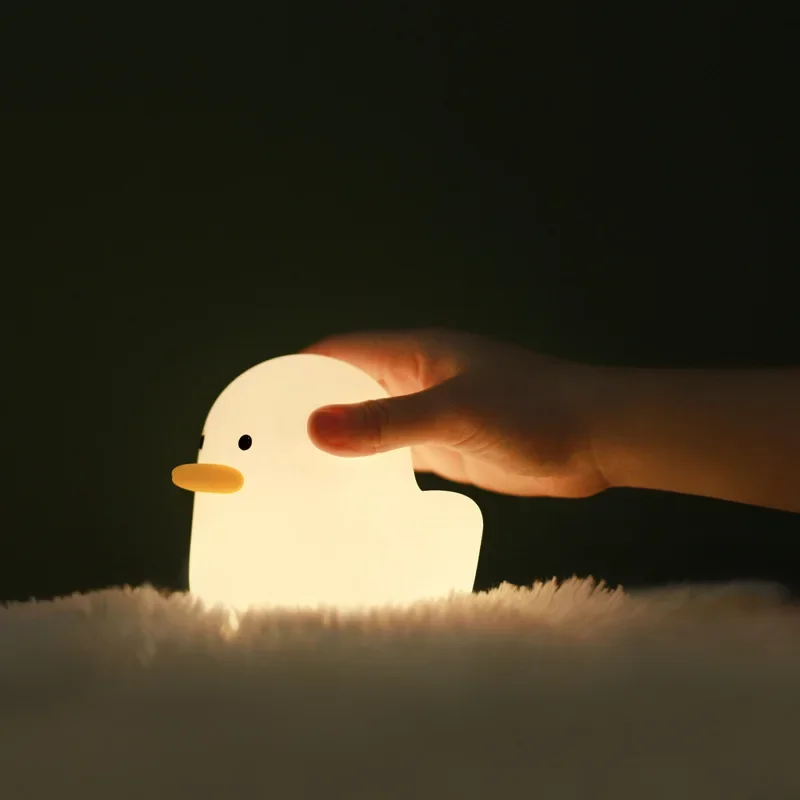 Warm Lovely Cute Cartoon Silicone Dull Duck Night Light with USB Charging Christmas Gifts Kids/Grils Room Bedside Sleeping Lamp