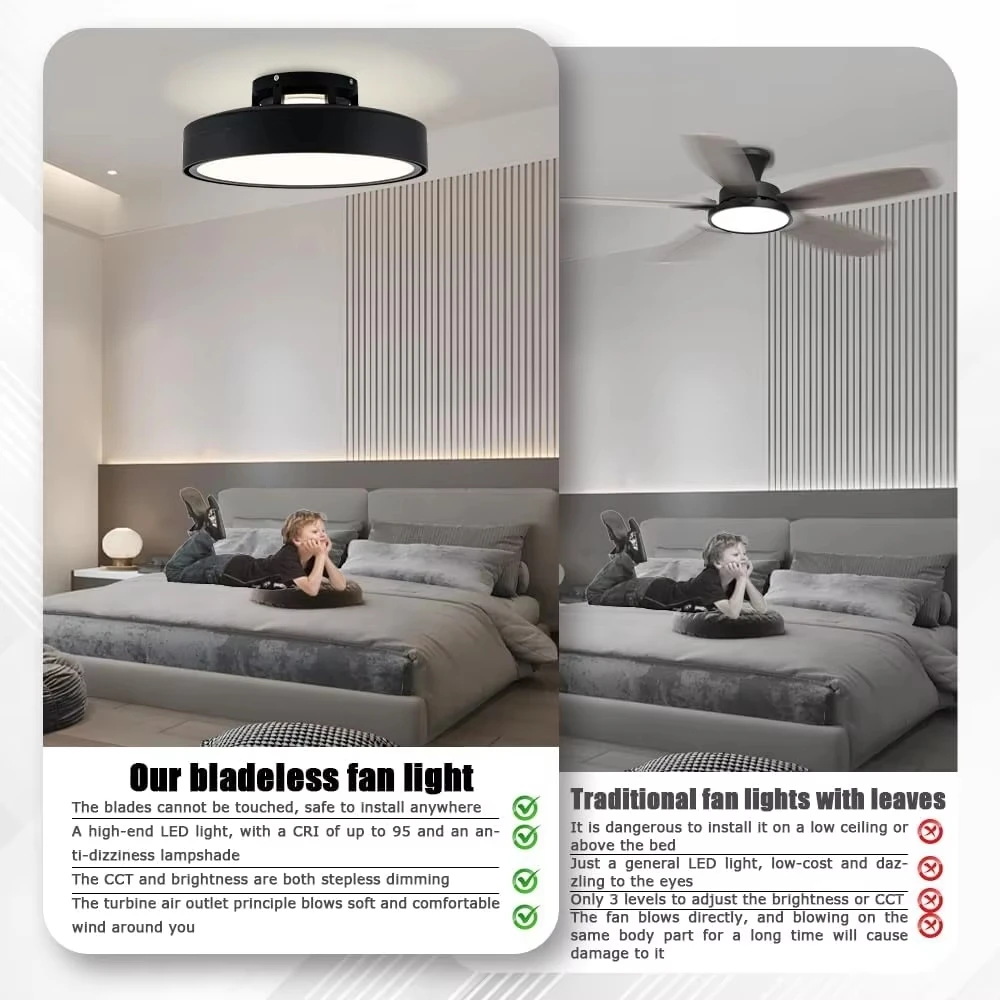Modern Bladeless Ceiling Fan With Light For Bedroom Round 50Cm Vaneless Ceiling Fans With Lights And Remote Bladeless Fan Lights