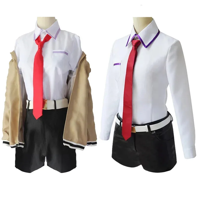 

qq 123Anime Steins Gate Makise Kurisu Униформа Костюм Косплей Костюм Кристина Ветровка Куртка Рубашка Шорты Женщина Хэллоуин Cos