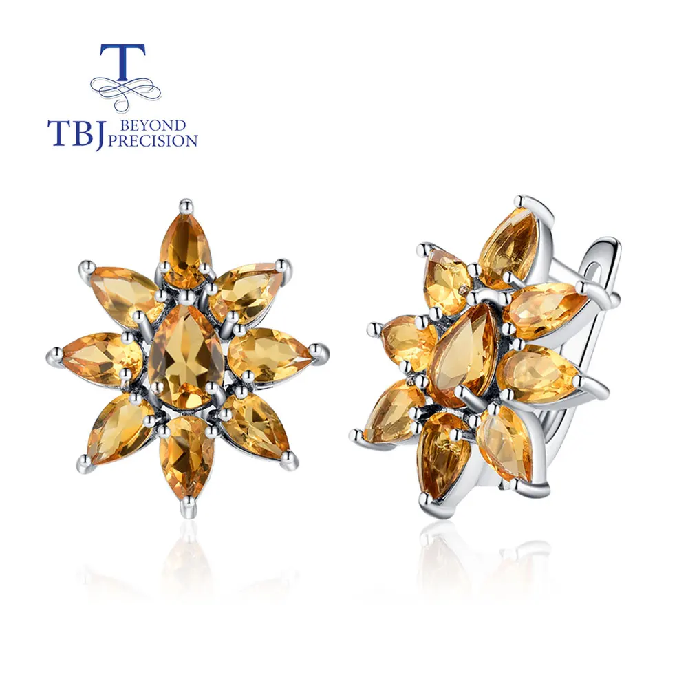 TBJ,New Luxury Natural citrine gemstone Earrings 925 sterling silver fashion design women's anniversary gift