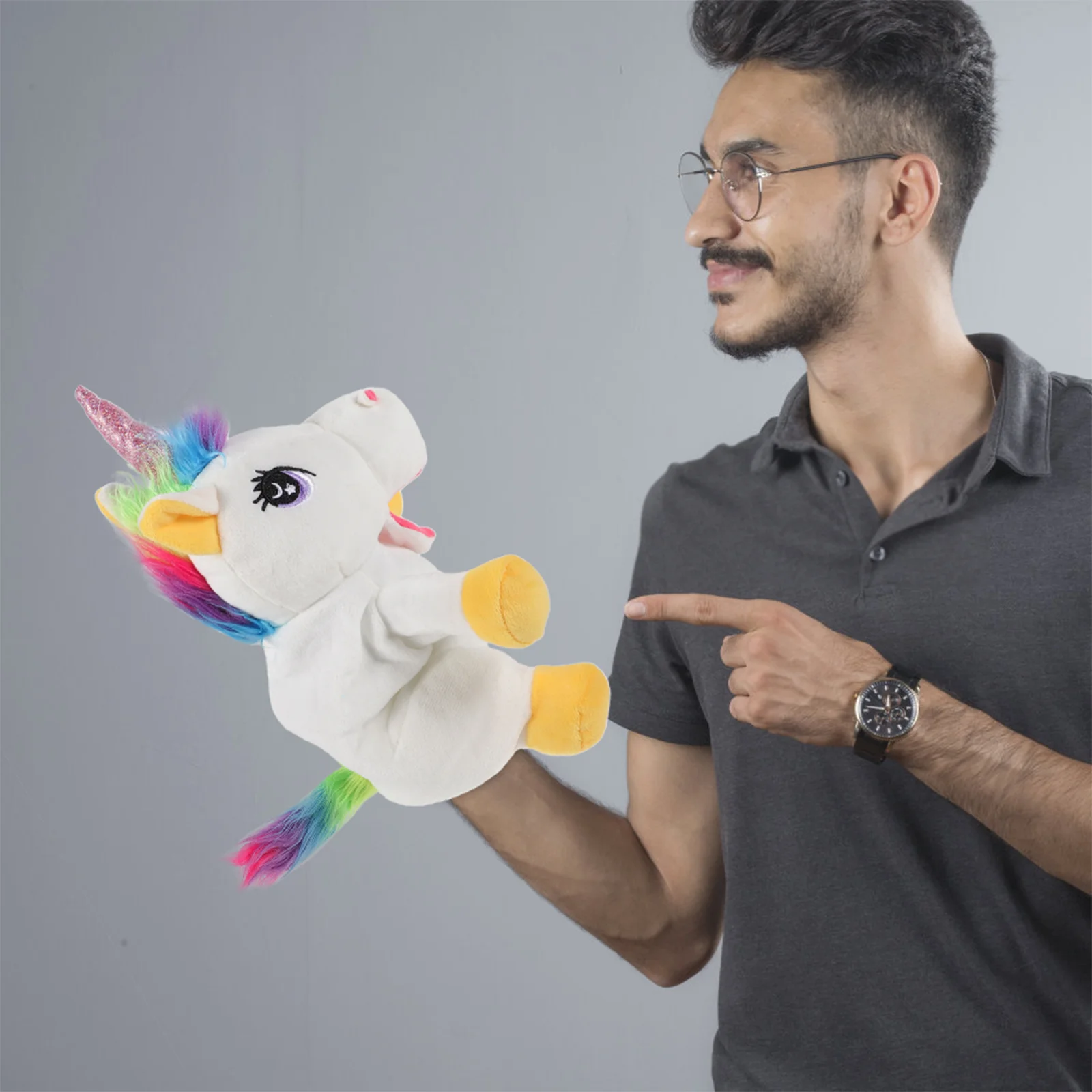 Giocattolo decorativo a mano Burattino di unicorno Giocattoli per bambini Figura per bambini Coniglio bianco realistico