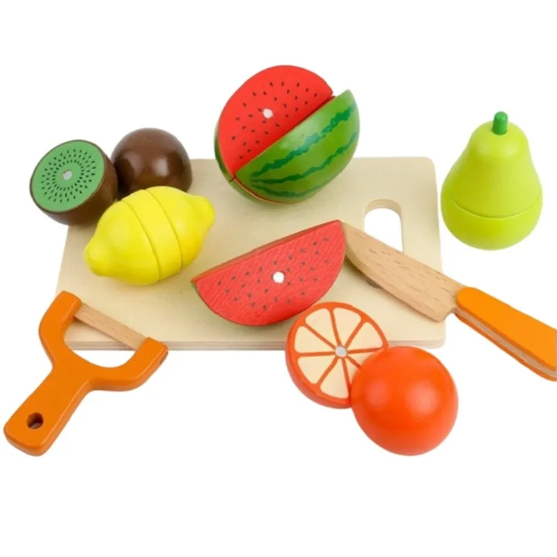 【TODAY-BUY】~@ 17PCS Kids Wooden Pretend Play Food Set - Fruit and Vegetable Cutting Toy for Early Education