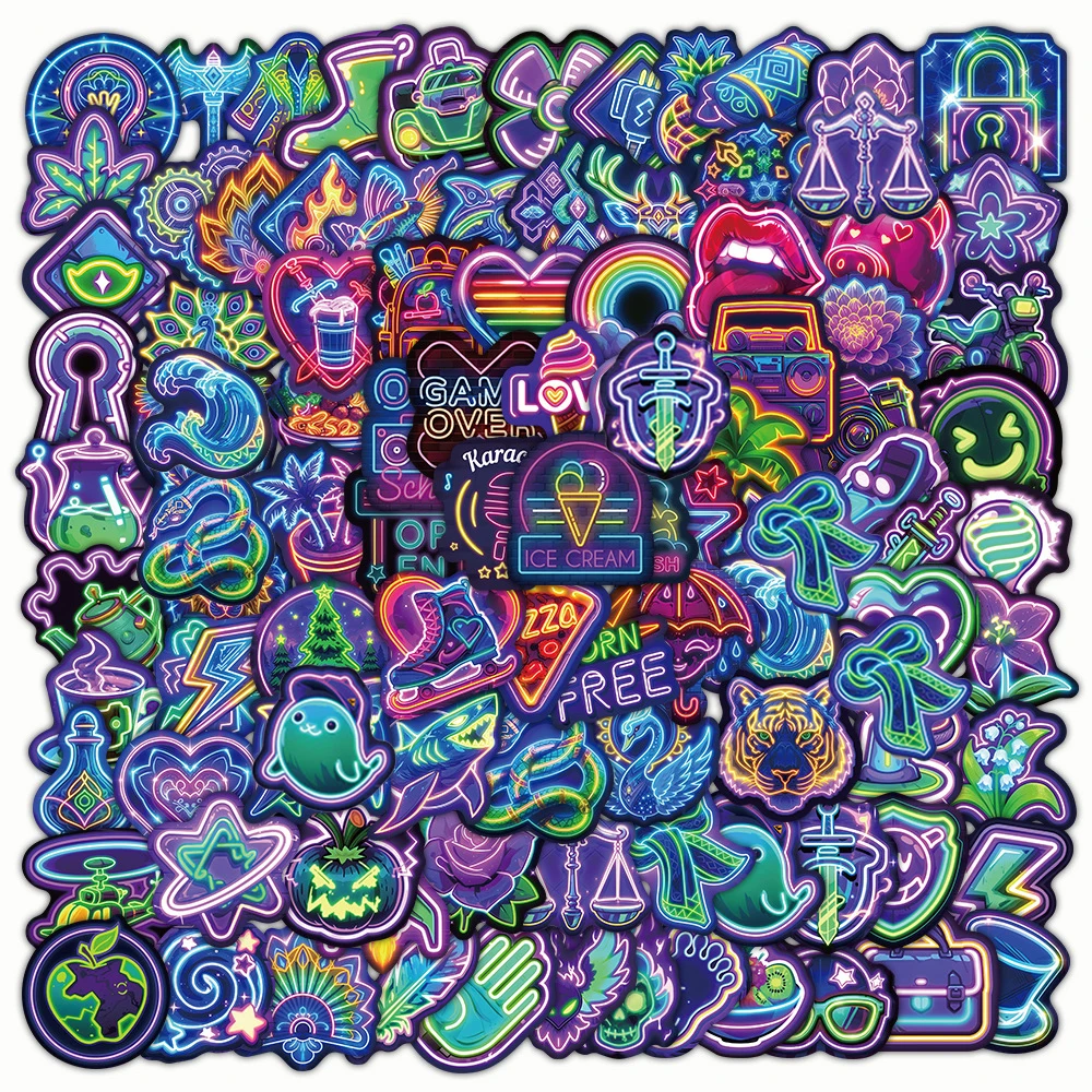 10/50/100/200 stücke Nette Cartoon Neon Licht Graffiti Aufkleber Ästhetische Aufkleber Laptop Telefon Kühlschrank Tagebuch Dekoration Aufkleber kind Spielzeug