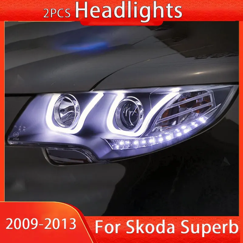 Head Lamp for Skoda Superb 2009-2013 Head Lights LED Daytime Running Light Dynamic Dual lens xenon lamp front head lamp ﻿