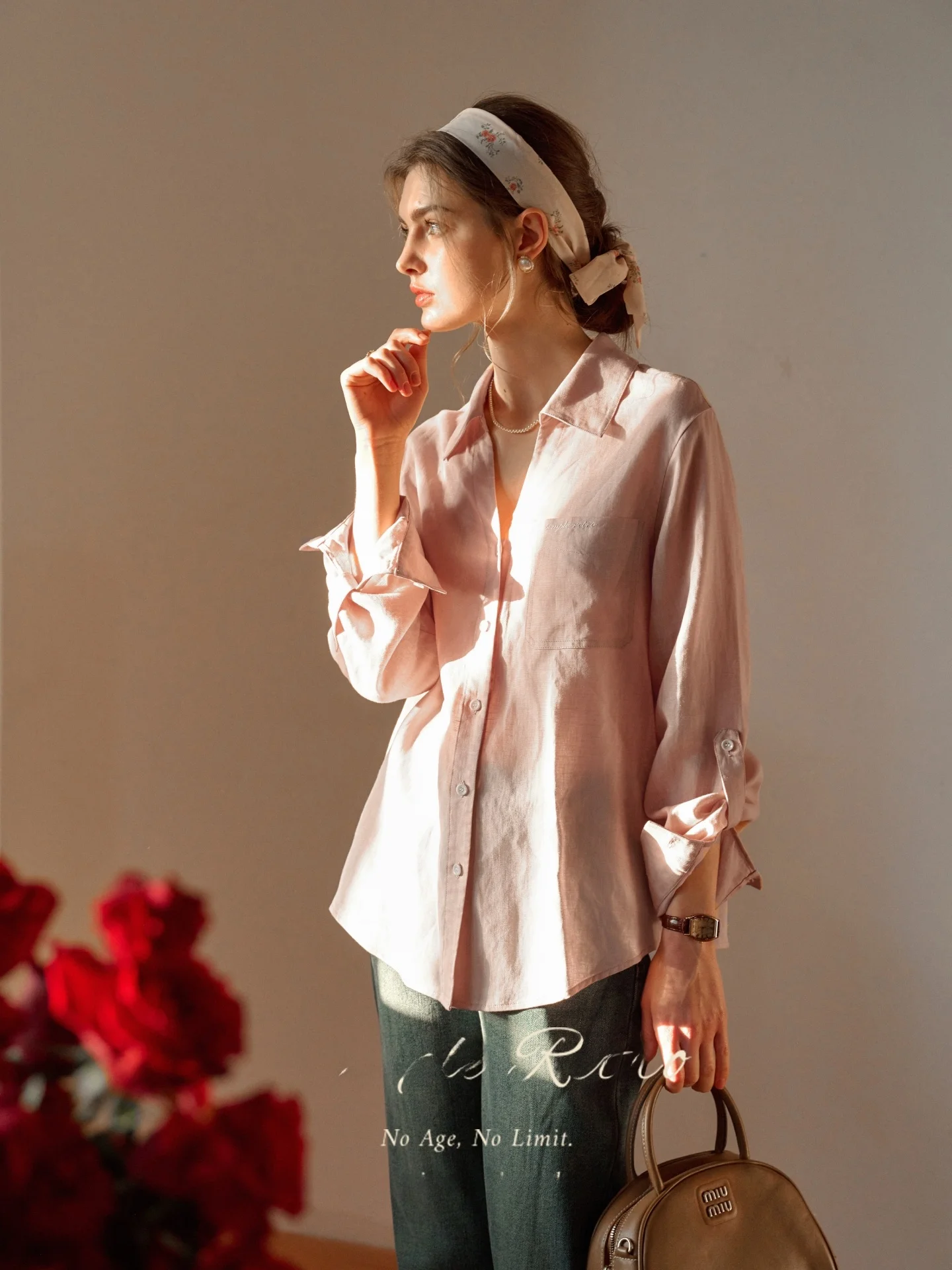 

SimpleRetro Women's Long Sve irt French Sle Loose Fit Linen Collared Top Breathable Skin-Friendly Spring Faion