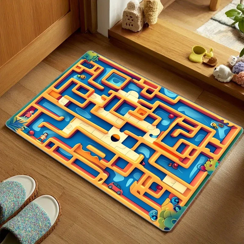 Maze Treasure Hunt Doormat – Soft Non-Slip Sponge Mat, Machine Washable for Kids Bathroom Kitchen Entryway Decor