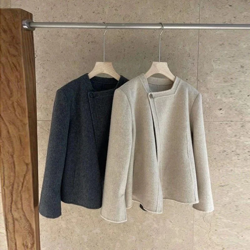 

Пальто женское шерстяное в корейском стиле, свободного кроя, на одной пуговице, двустороннее, нейлоновое, для осени и зимы, большие размеры (до 300 фунтов), полный размерный ряд