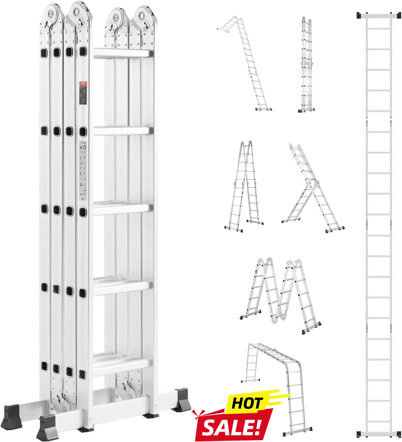 7-in-1 Tall Extension Step Ladder, A Frame 5 Step Telescoping Ladder, 19ft Reach Height Heavy Duty Adjustable Ladder