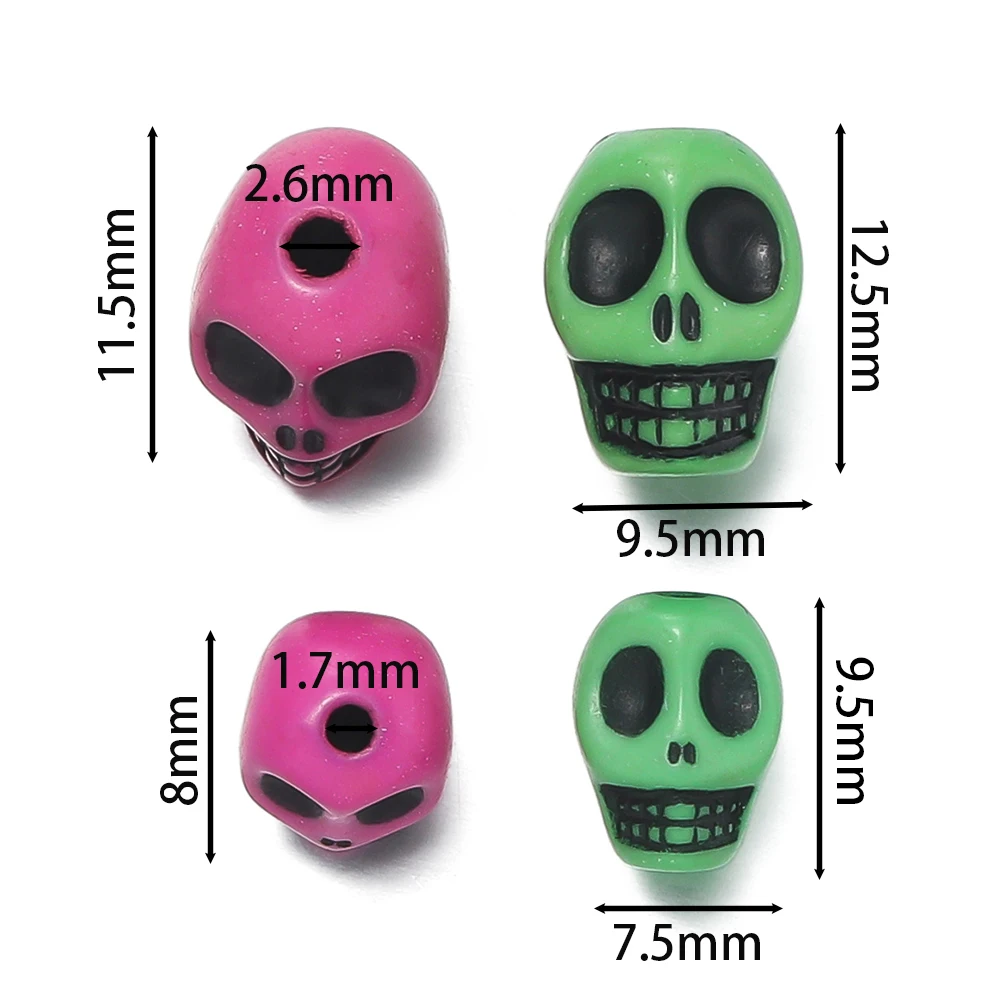 100pcs Colorful Skull Shape Beads Acrylic Spacer Loose Bead for Halloween Earrings Bracelet Necklace DIY Jewelry Making Supplies