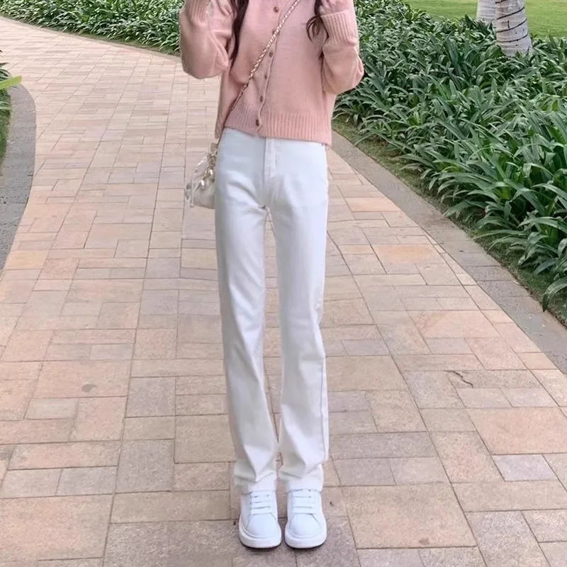 

High Waist Straight Leg Jeans Women's Summer Thin Elastic Slimming Cotton Stretch Denim Pants High Waist Long Trousers