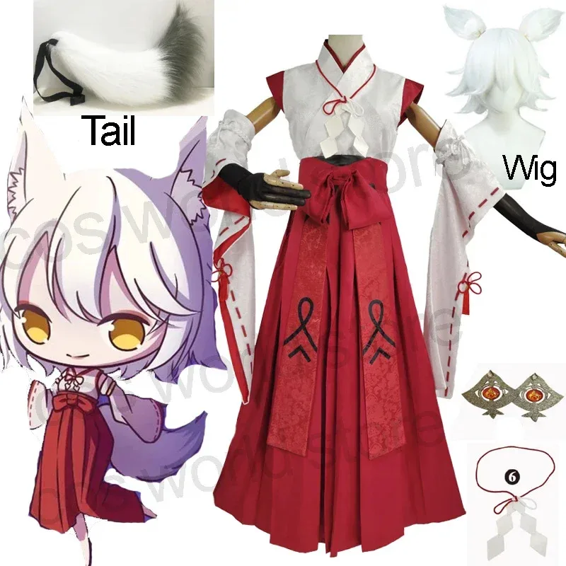 XT8Genshin Impact Lnazuma Kitsune Saiguu кимоно костюм женский аниме лисьи уши сказочный хвост Хэллоуин косплей парик oi488XT6@!