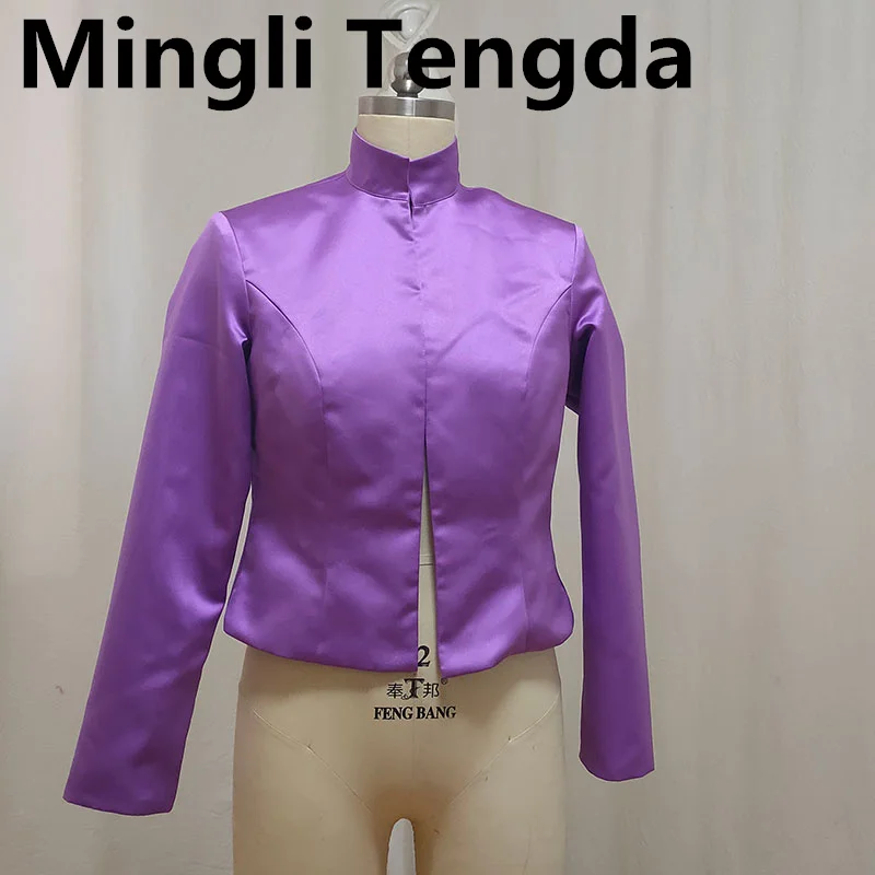 Mingli Tengda Navy Long Sleeves Stola Wedding Coat Bolero Jaket Women Capes Stain Bridal Black Cloak Shawl High Neck Custom Made