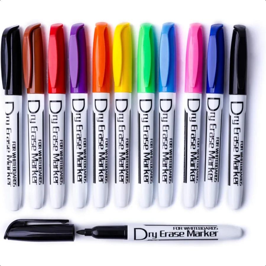 

Dry Erase Markers Low Odor Fine Whiteboard Markers Thin Box of 12 10 Colors